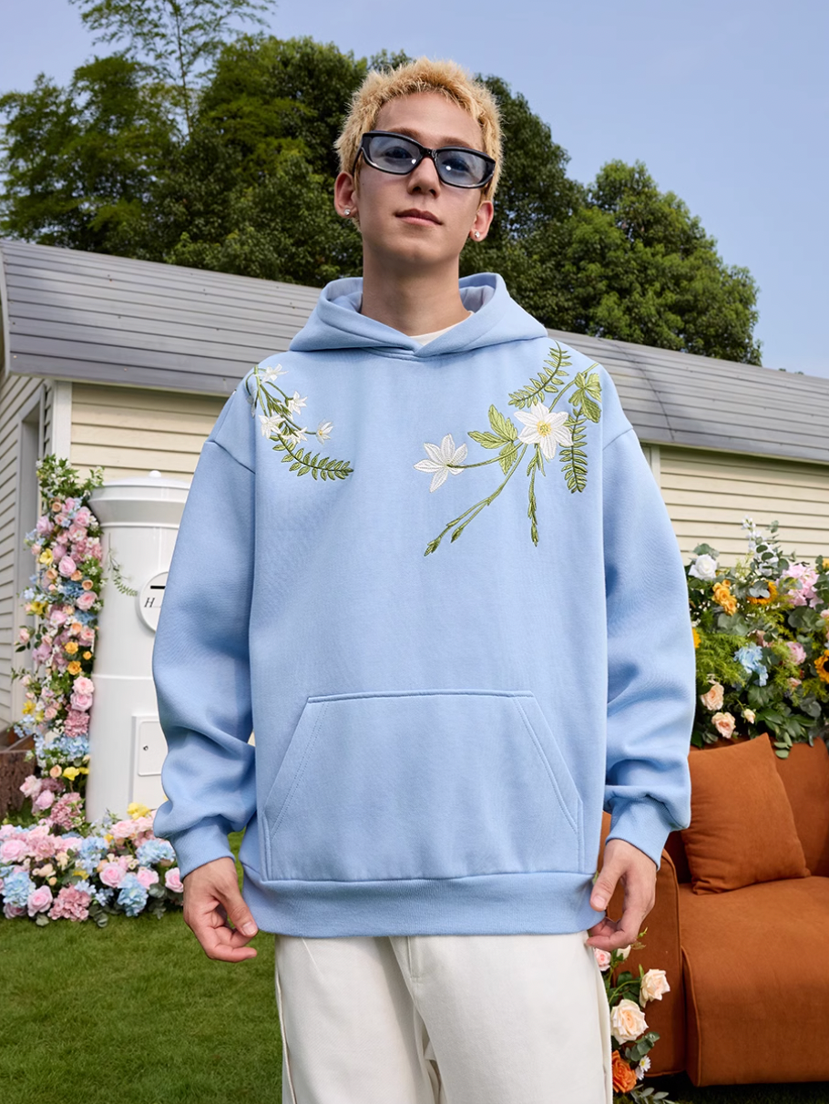 Harsh and Cruel Floral Garland Embroidered Text HACR Hoodie | Face 3 Face