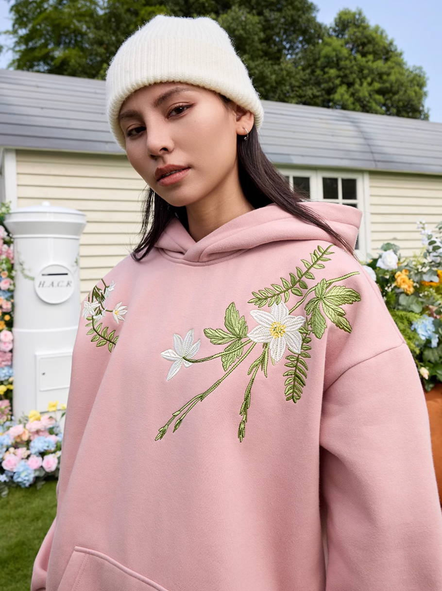 Harsh and Cruel Floral Garland Embroidered Text HACR Hoodie | Face 3 Face