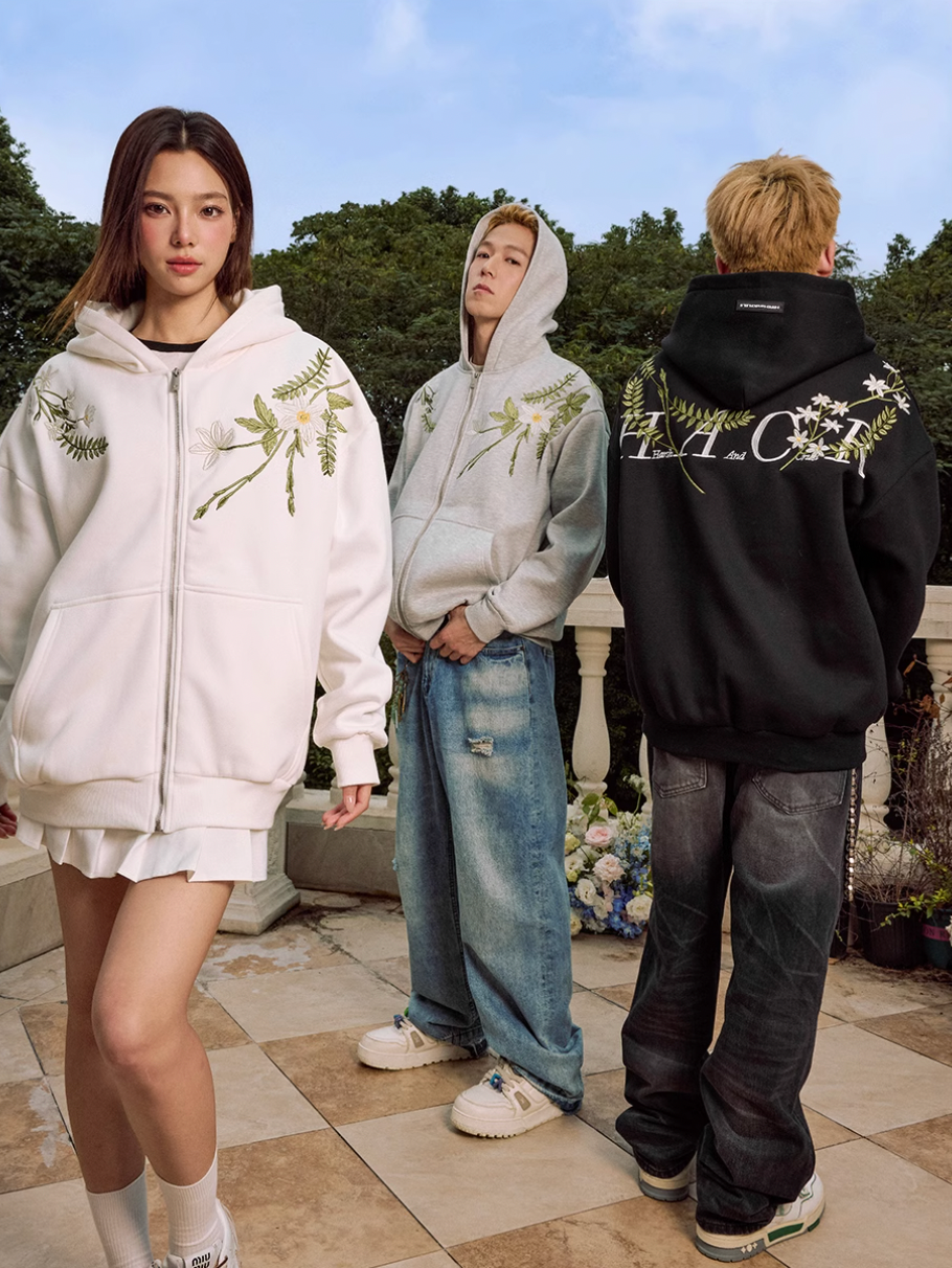 Harsh and Cruel Floral Garland Wreath Embroidered Hoodie | Face 3 Face