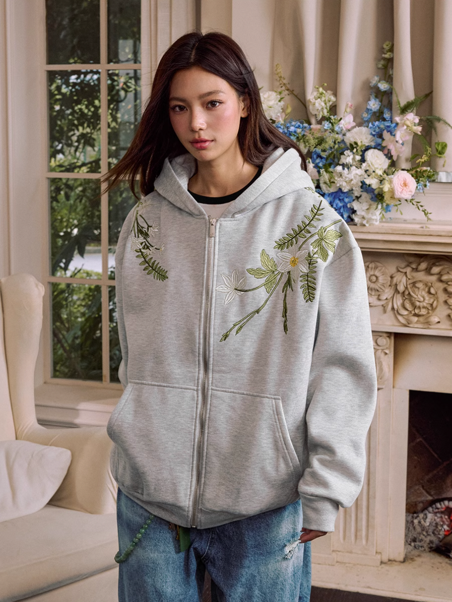 Harsh and Cruel Floral Garland Wreath Embroidered Hoodie | Face 3 Face