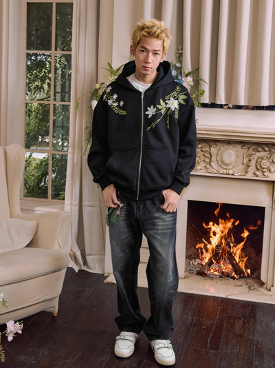 Harsh and Cruel Floral Garland Wreath Embroidered Hoodie | Face 3 Face