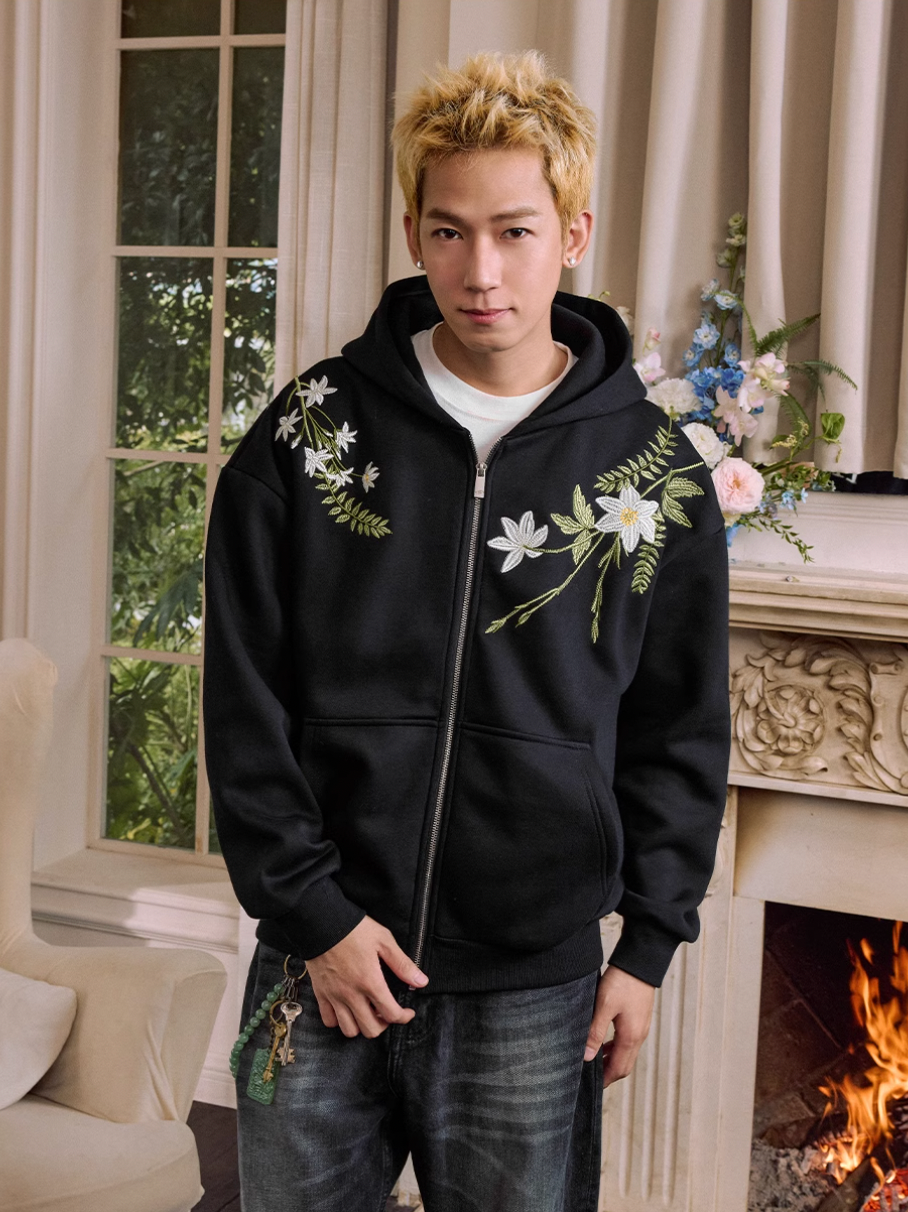 Harsh and Cruel Floral Garland Wreath Embroidered Hoodie | Face 3 Face