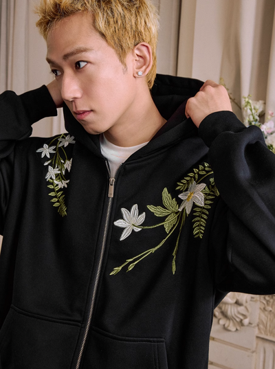 Harsh and Cruel Floral Garland Wreath Embroidered Hoodie | Face 3 Face