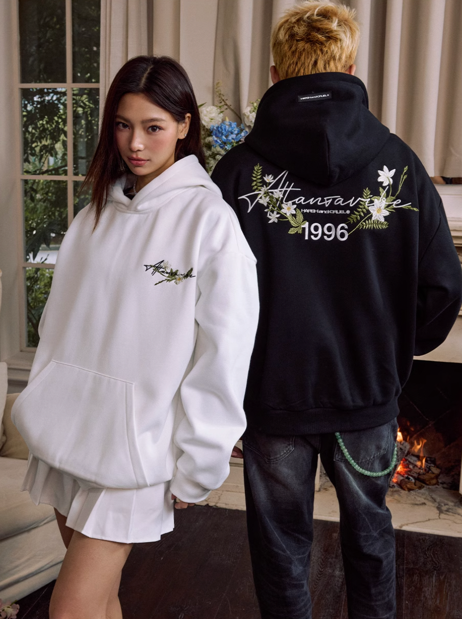 Harsh and Cruel Floral Wreath Embroidered Botanical Hoodie | Face 3 Face