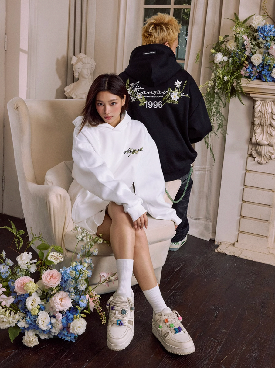 Harsh and Cruel Floral Wreath Embroidered Botanical Hoodie | Face 3 Face