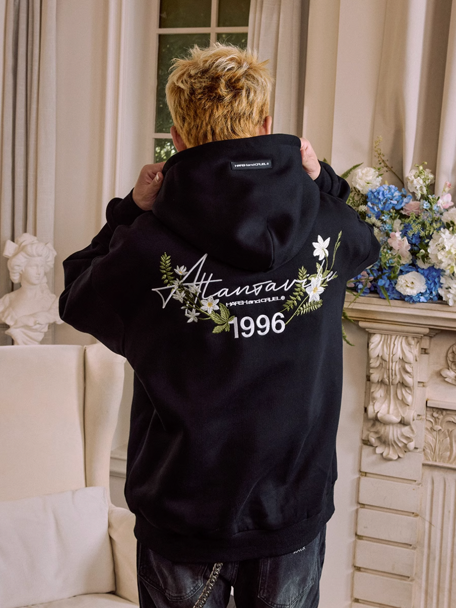 Harsh and Cruel Floral Wreath Embroidered Botanical Hoodie | Face 3 Face