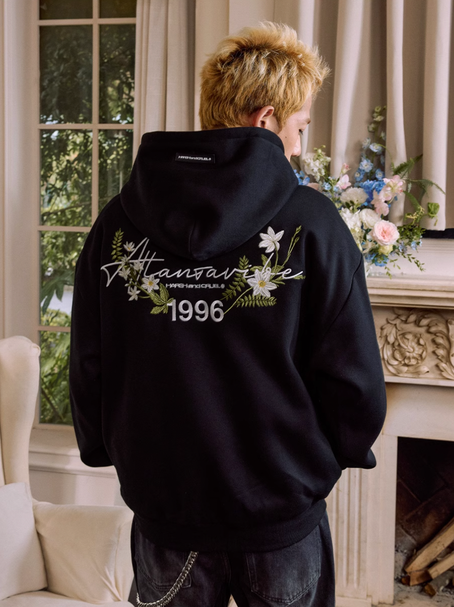 Harsh and Cruel Floral Wreath Embroidered Botanical Hoodie | Face 3 Face