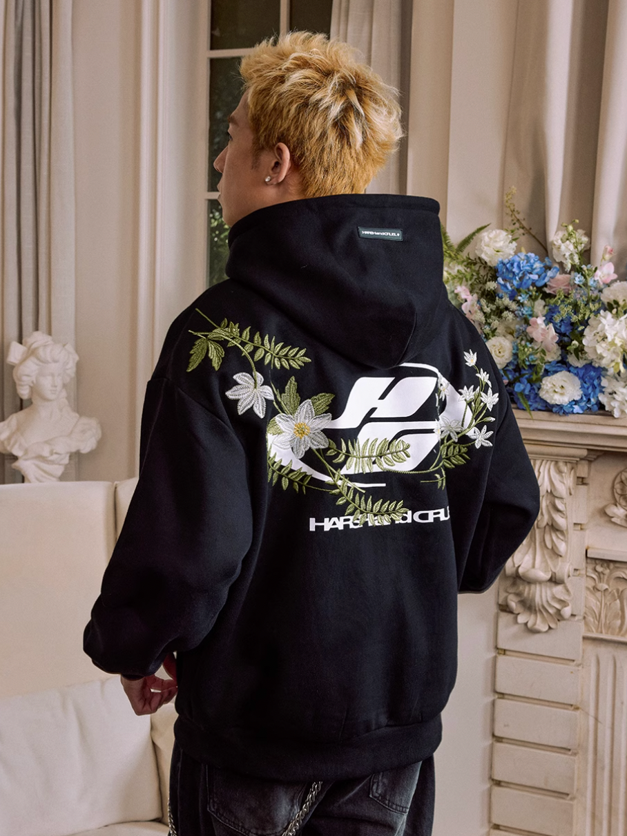 Harsh and Cruel Botanical Darts Logo Floral Embroidered Hoodie | Face 3 Face