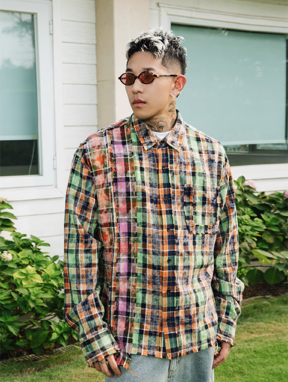 S45 Patchwork Plaid Long Sleeved Shirt | Face 3 Face