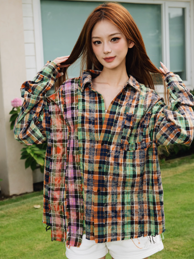 S45 Patchwork Plaid Long Sleeved Shirt | Face 3 Face