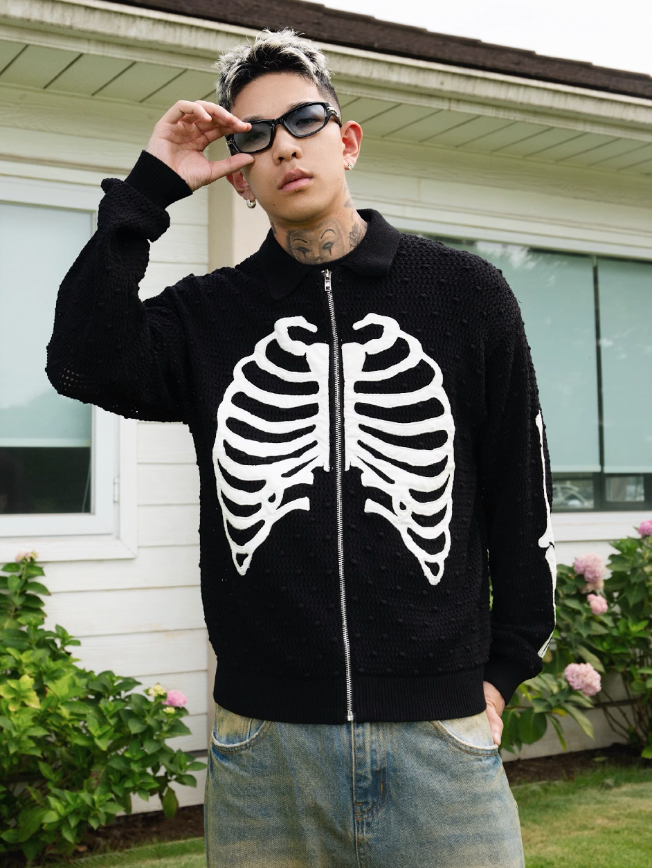 S45 Skeleton Mesh Zip Up Knit Cardigan | Face 3 Face