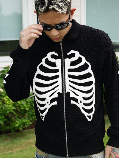 S45 Skeleton Mesh Zip Up Knit Cardigan | Face 3 Face