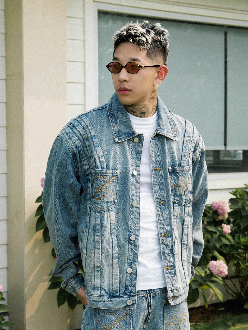 S45 Washed Pleats Drop Shoulder Denim Jacket | Face 3 Face