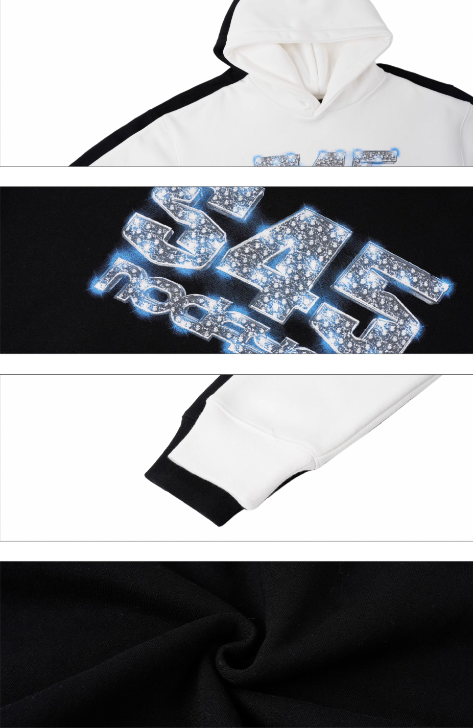 S45 Ice Blue Full Diamond Print Logo Hoodie | Face 3 Face