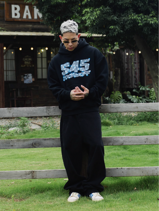 S45 Ice Blue Full Diamond Print Logo Hoodie | Face 3 Face