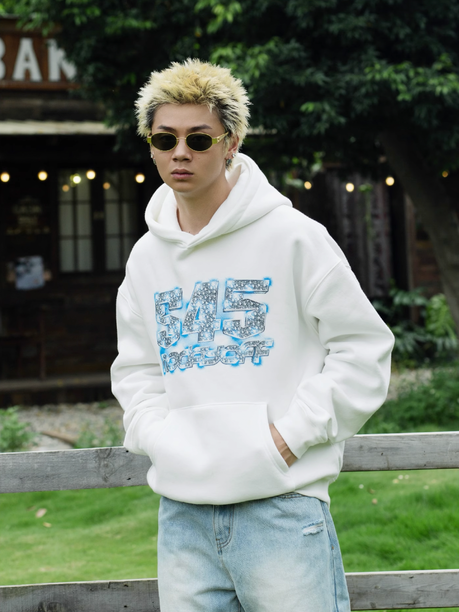 S45 Ice Blue Full Diamond Print Logo Hoodie | Face 3 Face