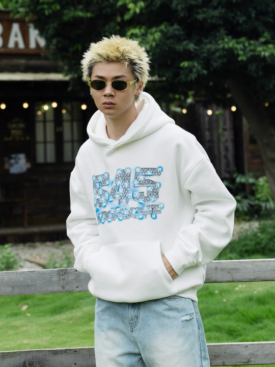 S45 Ice Blue Full Diamond Print Logo Hoodie | Face 3 Face