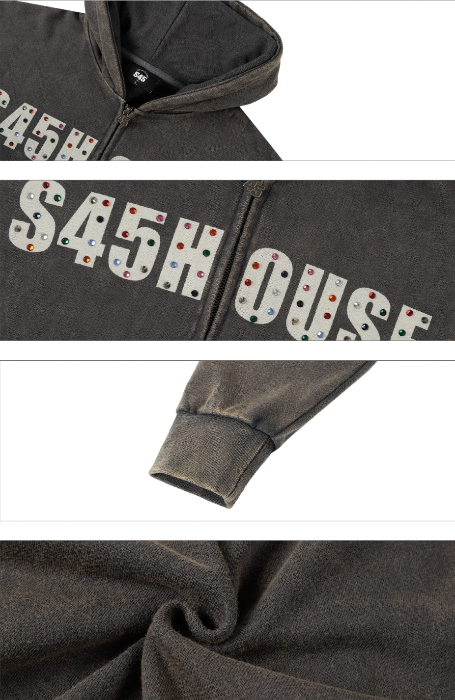 S45 Gemstone Logo Washed Zip Up Hoodie | Face 3 Face