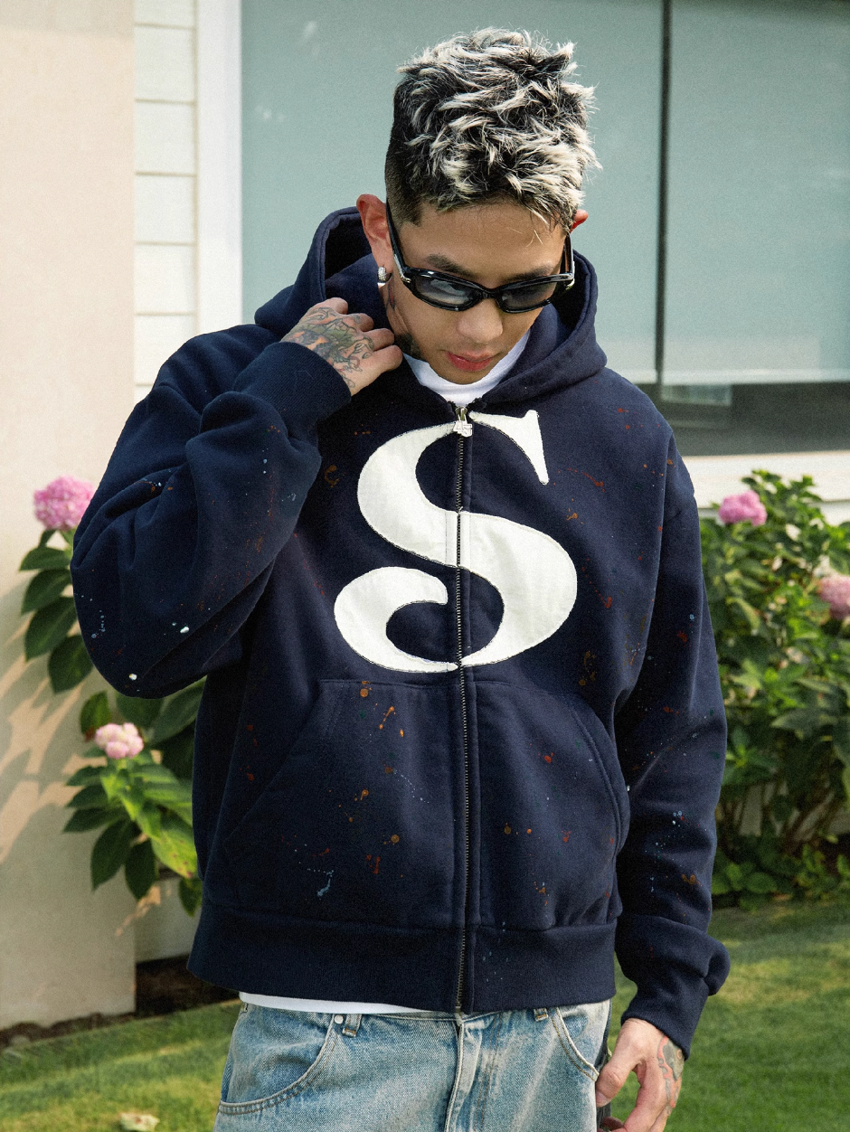 S45 Large S Logo Ink Splash Zip Up Hoodie | Face 3 Face