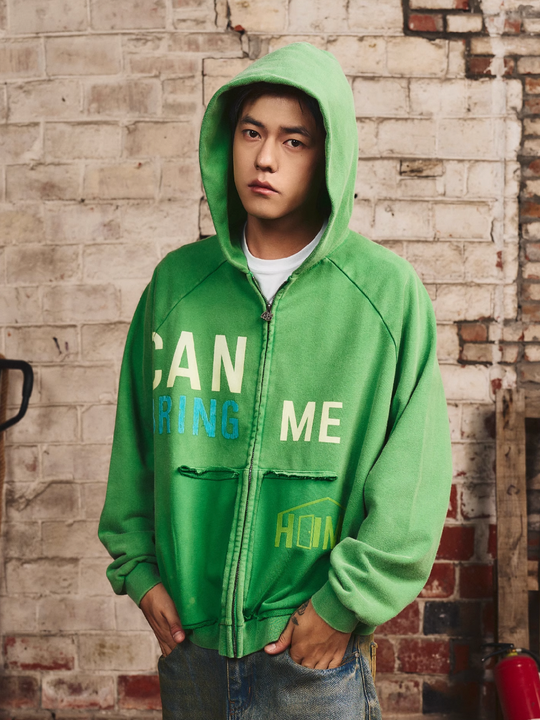 S45 Washed Flocking 3D Printed Zip Up Hoodie | Face 3 Face