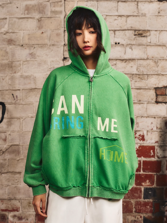 S45 Washed Flocking 3D Printed Zip Up Hoodie | Face 3 Face