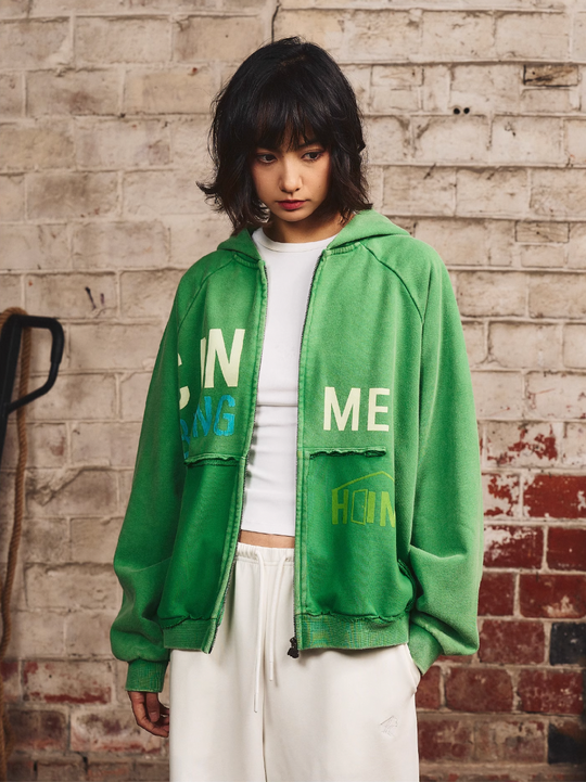 S45 Washed Flocking 3D Printed Zip Up Hoodie | Face 3 Face