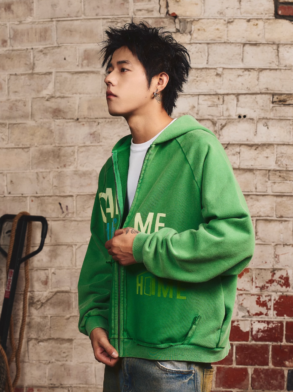 S45 Washed Flocking 3D Printed Zip Up Hoodie | Face 3 Face