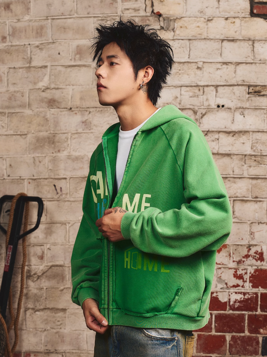 S45 Washed Flocking 3D Printed Zip Up Hoodie | Face 3 Face