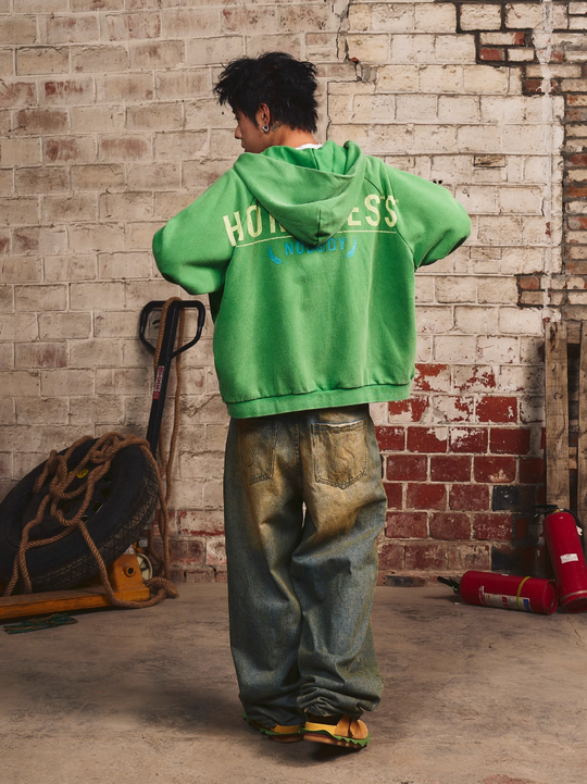 S45 Washed Flocking 3D Printed Zip Up Hoodie | Face 3 Face