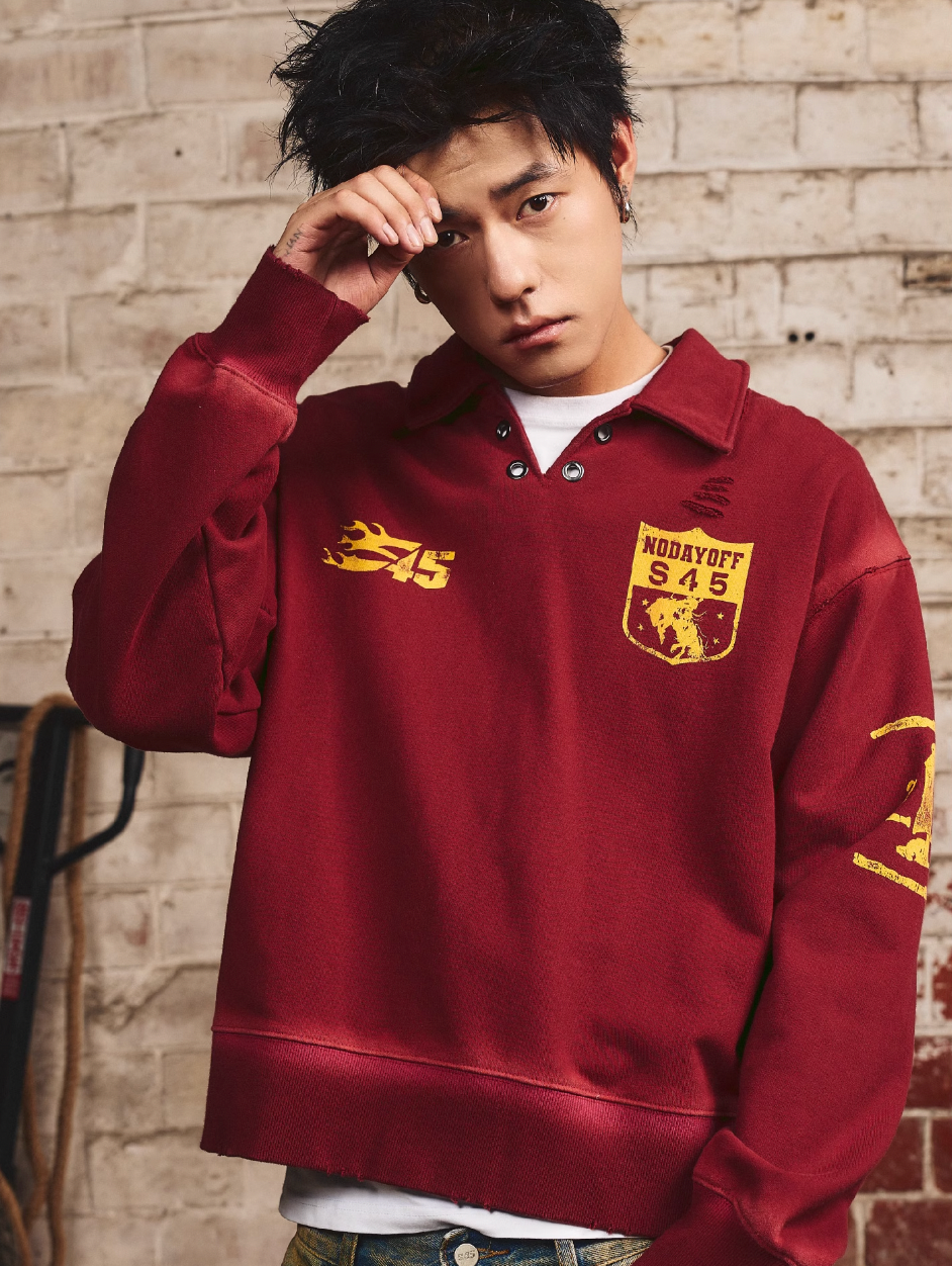 S45 Vintage Lapel Patch Polo Sweatshirt | Face 3 Face