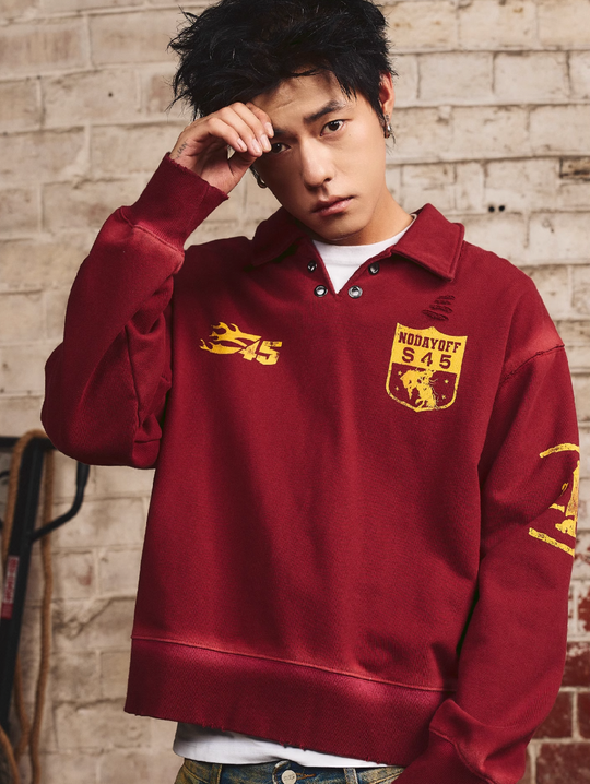 S45 Vintage Lapel Patch Polo Sweatshirt | Face 3 Face