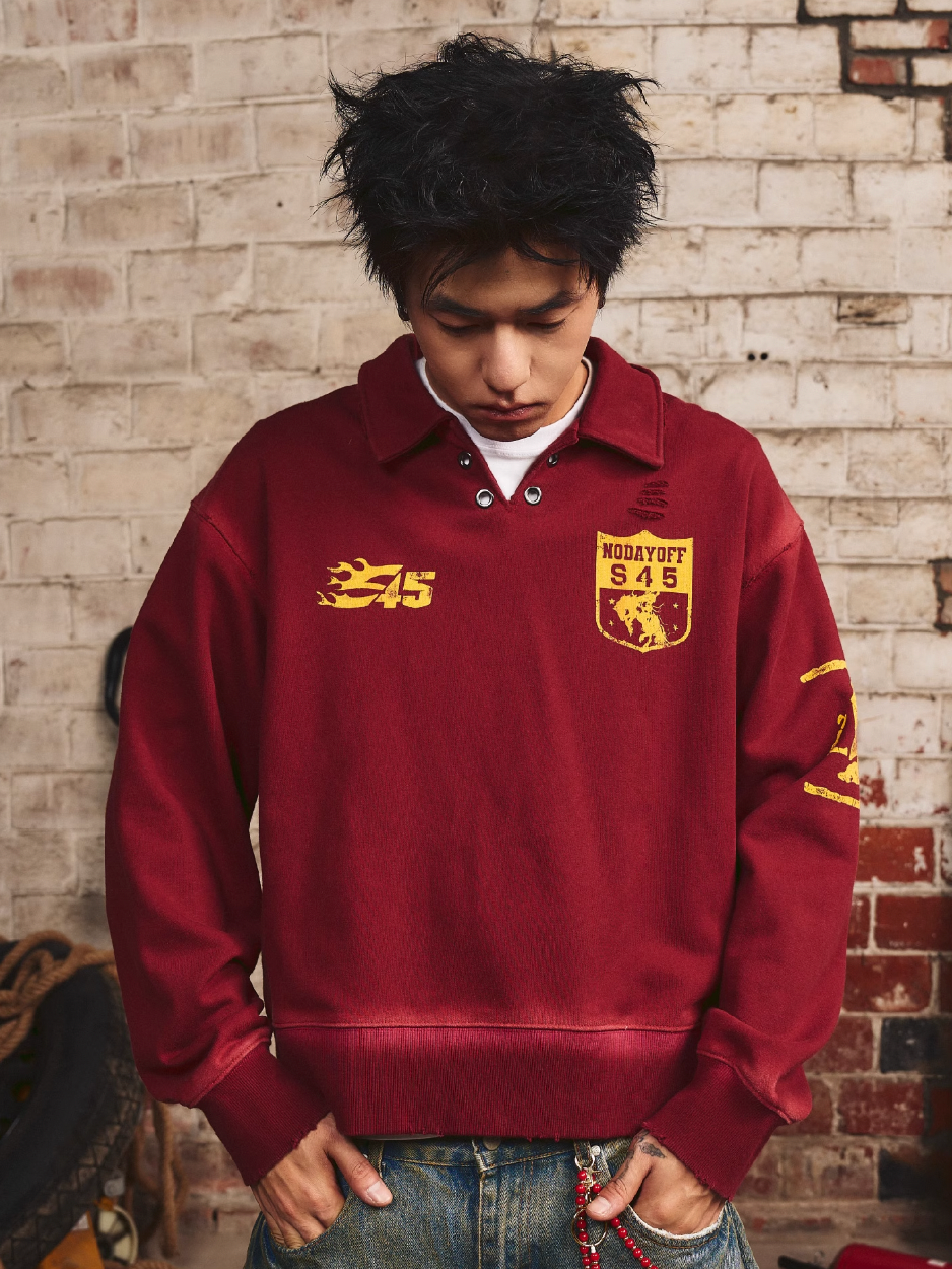 S45 Vintage Lapel Patch Polo Sweatshirt | Face 3 Face