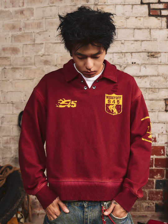 S45 Vintage Lapel Patch Polo Sweatshirt | Face 3 Face