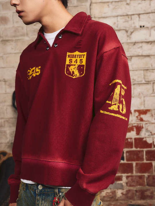 S45 Vintage Lapel Patch Polo Sweatshirt | Face 3 Face