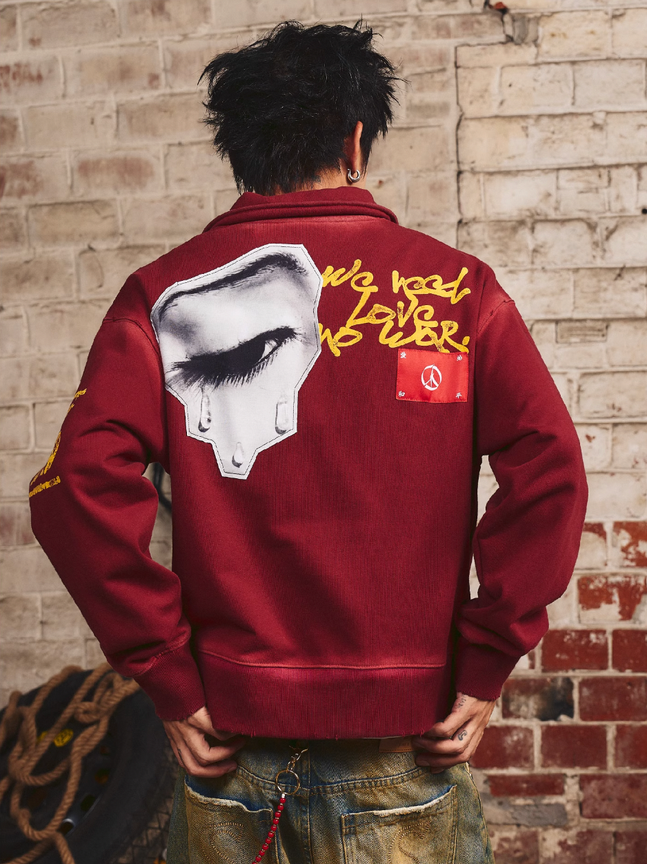 S45 Vintage Lapel Patch Polo Sweatshirt | Face 3 Face