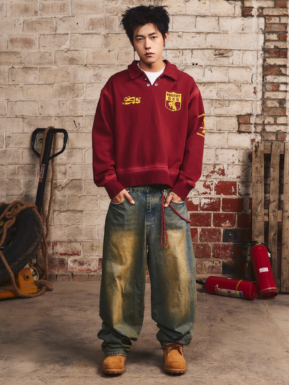 S45 Vintage Lapel Patch Polo Sweatshirt | Face 3 Face