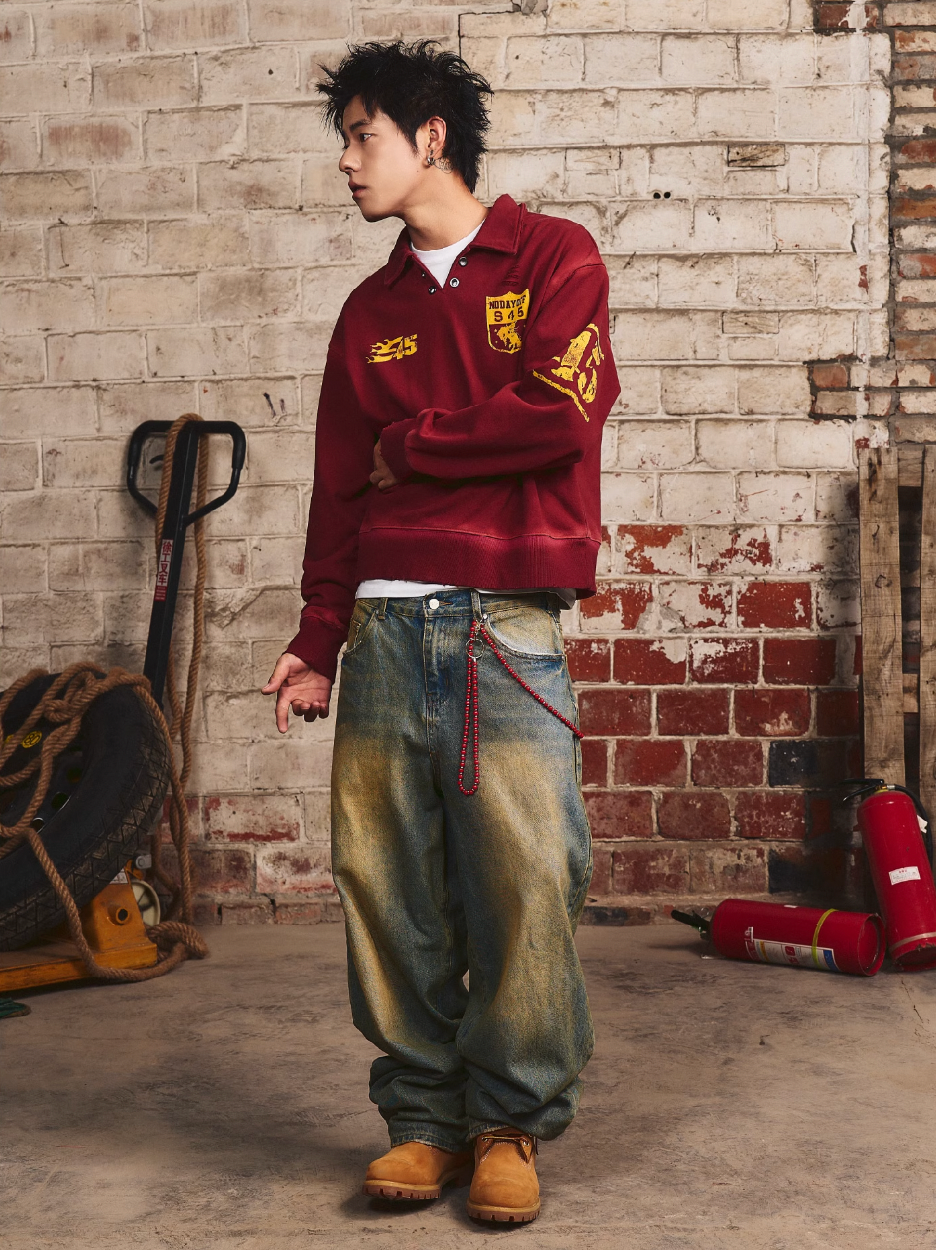 S45 Vintage Lapel Patch Polo Sweatshirt | Face 3 Face