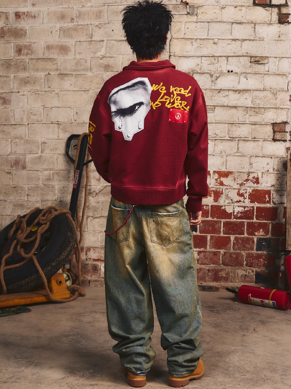 S45 Vintage Lapel Patch Polo Sweatshirt | Face 3 Face