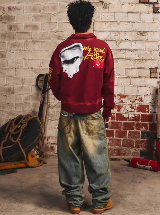 S45 Vintage Lapel Patch Polo Sweatshirt | Face 3 Face