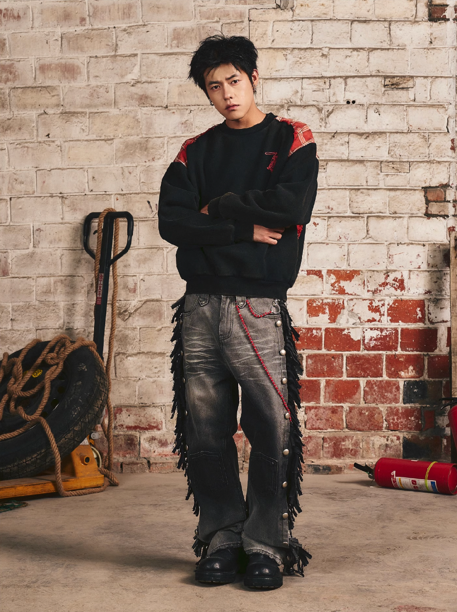 S45 Plaid Destruction Patchwork Sweatshirt | Face 3 Face