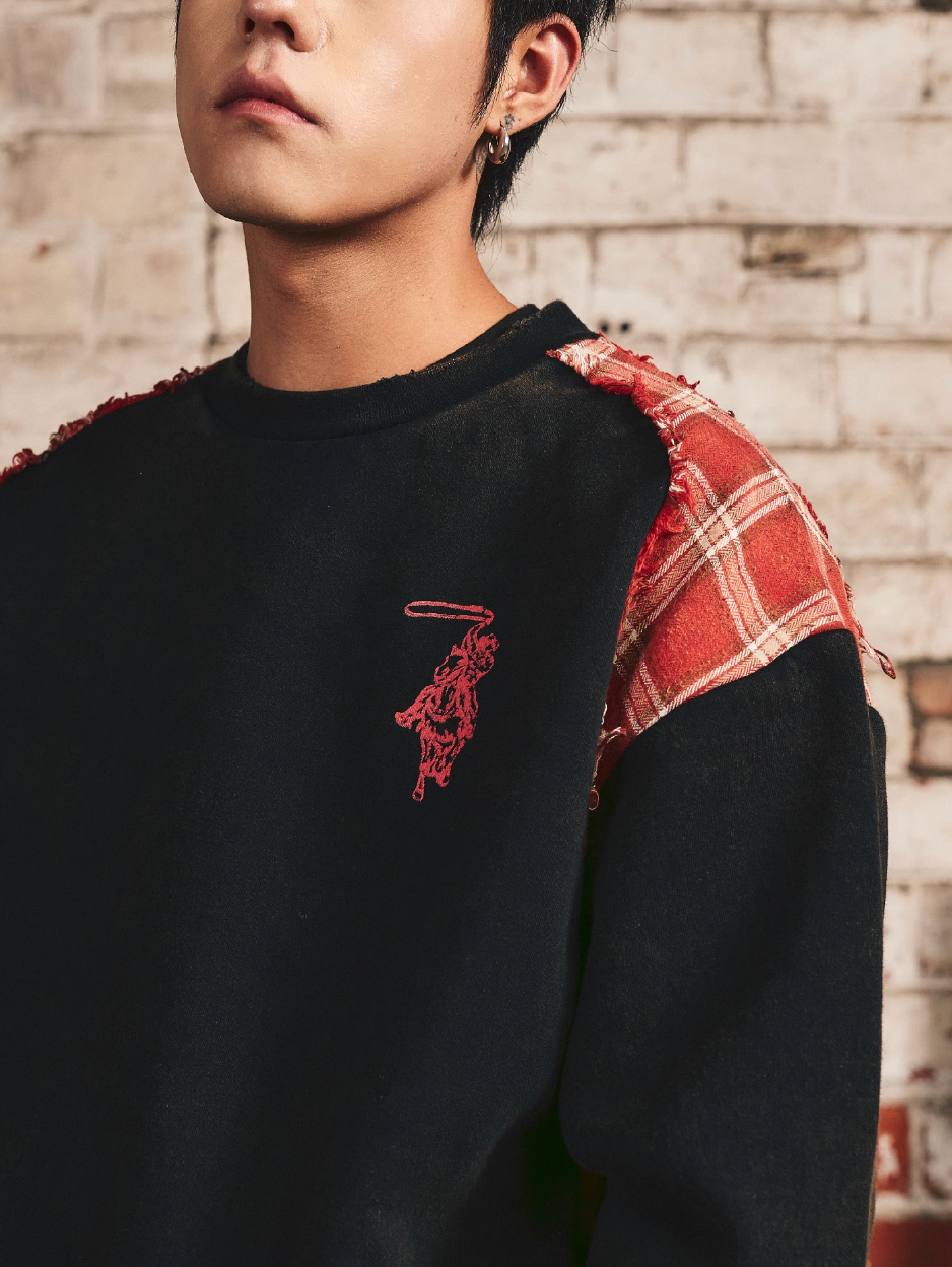 S45 Plaid Destruction Patchwork Sweatshirt | Face 3 Face