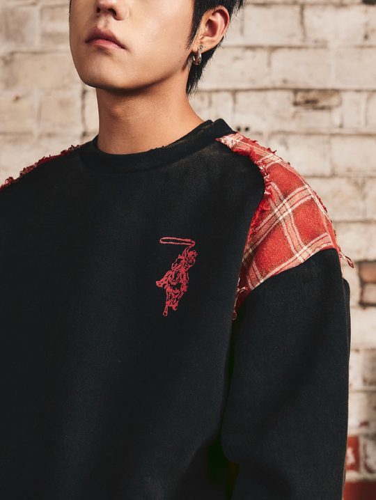 S45 Plaid Destruction Patchwork Sweatshirt | Face 3 Face