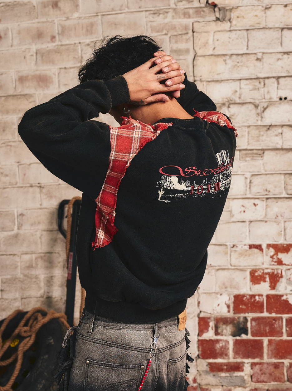 S45 Plaid Destruction Patchwork Sweatshirt | Face 3 Face