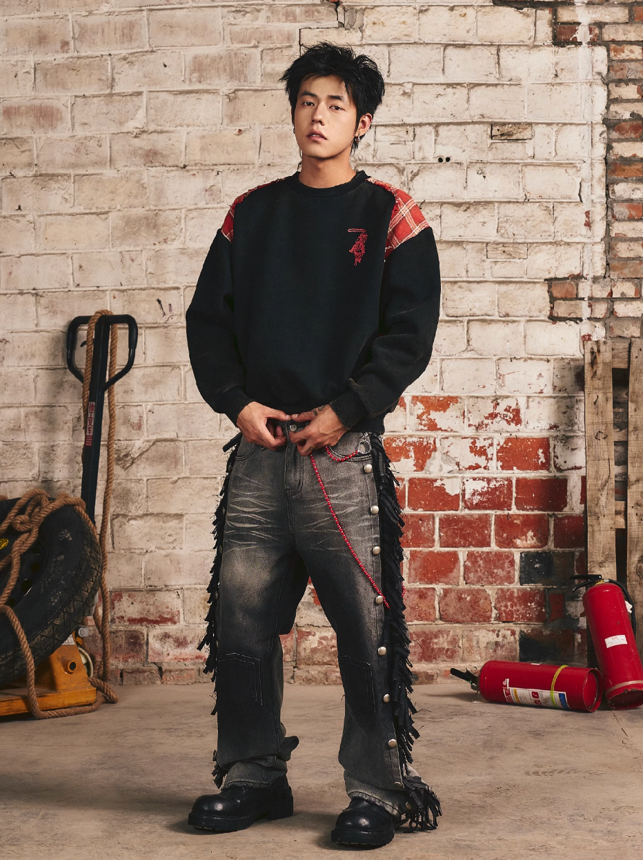 S45 Plaid Destruction Patchwork Sweatshirt | Face 3 Face