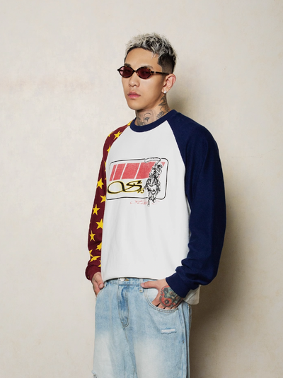 S45 Star Raglan Two Color Stitching Sweatshirt | Face 3 Face