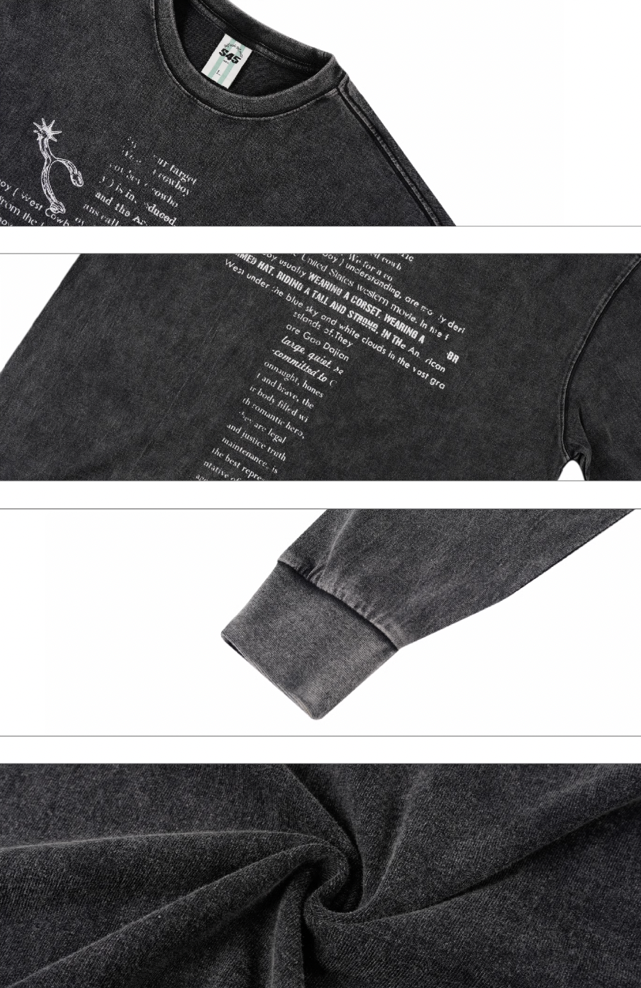 S45 Cross Pattern Printing Washed Long Sleeve Tee | Face 3 Face