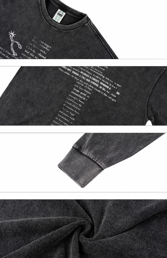 S45 Cross Pattern Printing Washed Long Sleeve Tee | Face 3 Face