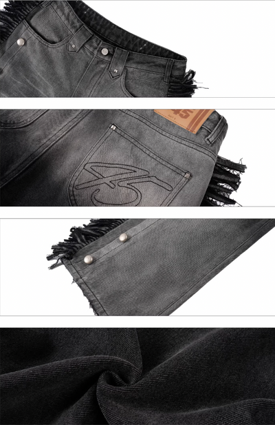 S45 Washed Gradient Fringe Metal Studs Jeans | Face 3 Face