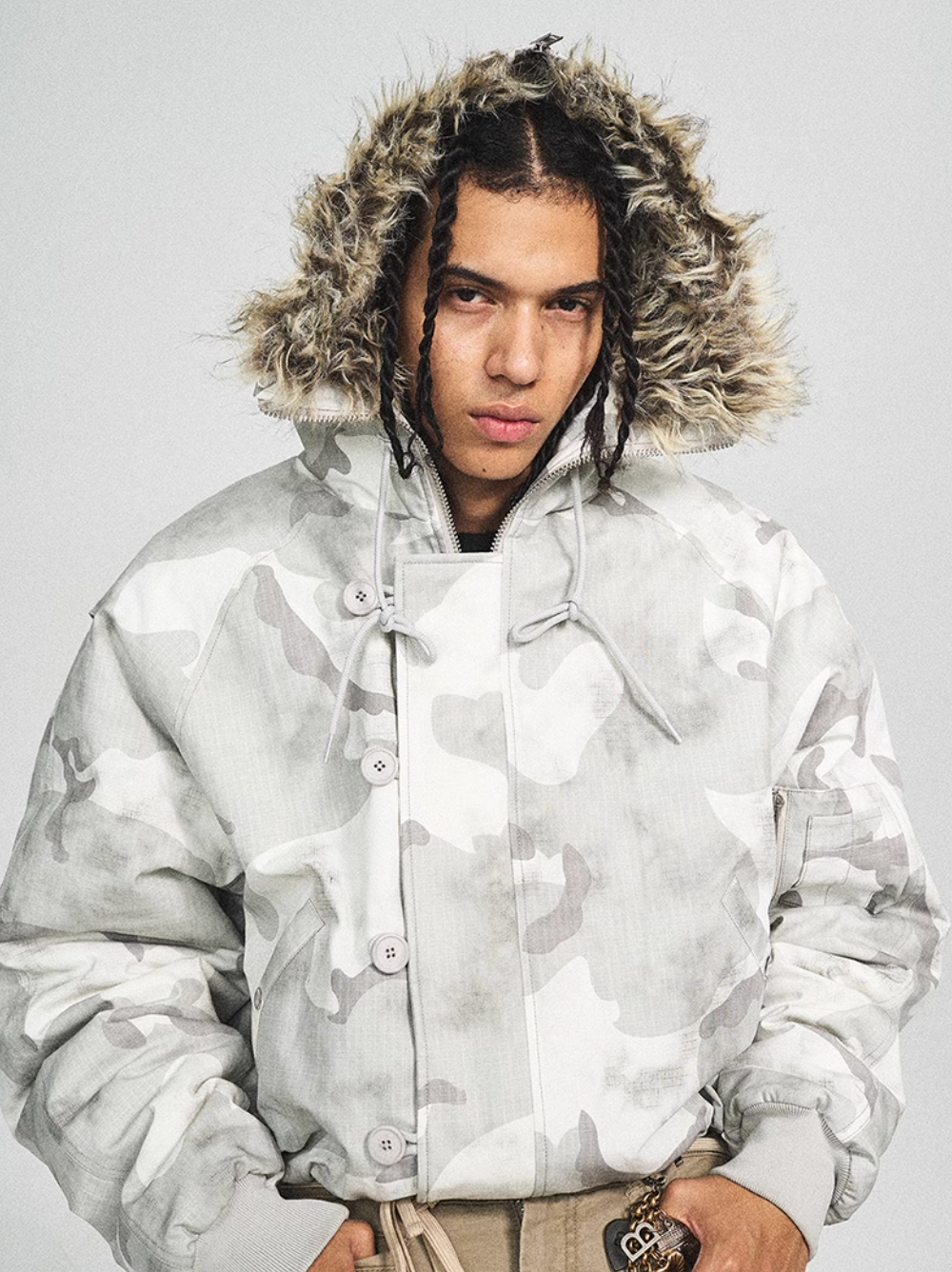 STEEPC Gray and White Camouflage N2B Military Jacket | Face 3 Face