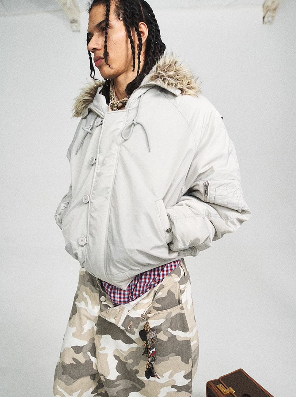 STEEPC Gray and White Camouflage N2B Military Jacket | Face 3 Face